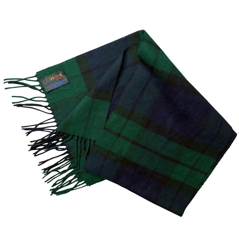Vintage Cashmink V. Fraas Green Fringed Scarf Made in Germany Soft